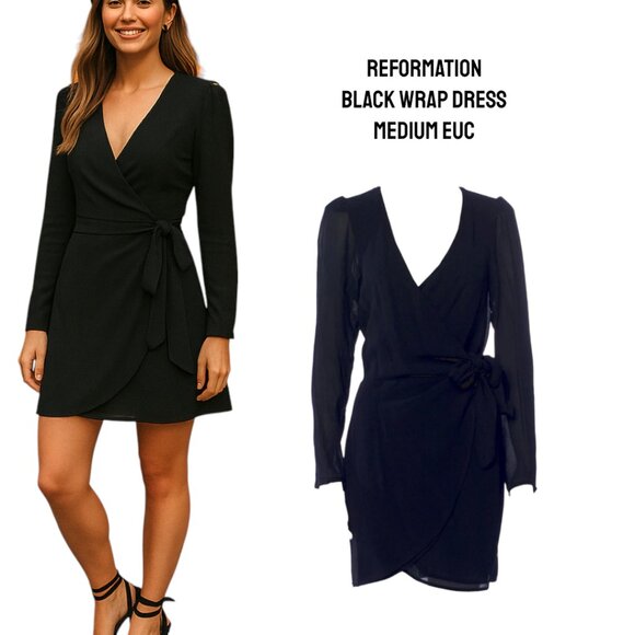 REFORMATION BLACK MINI WRAP DRESS SIZE MEDIUM EUC - Picture 1 of 4